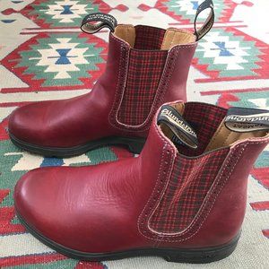 Ruby Red Blundstone Boots with Tartan plaid inset